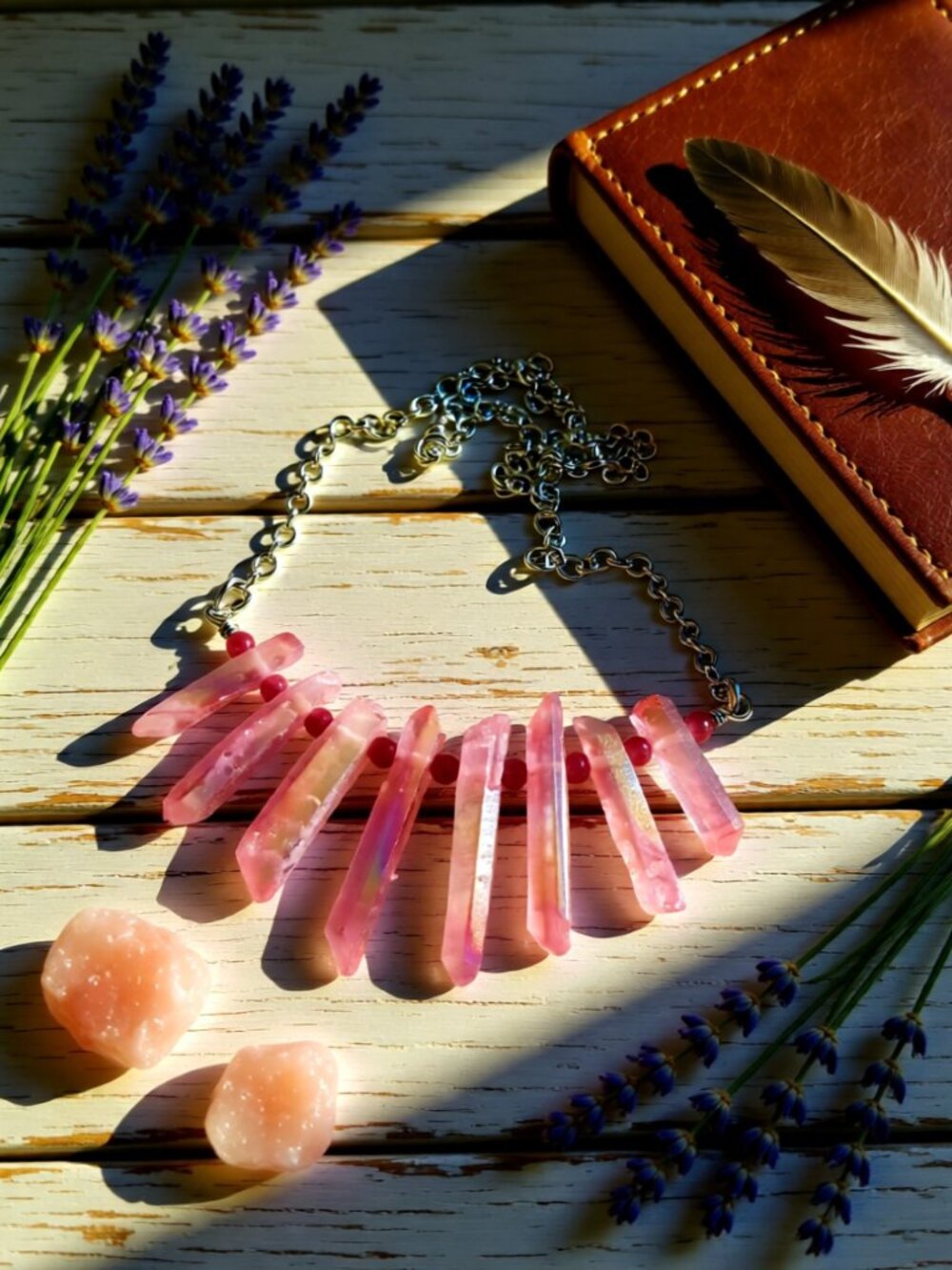 Delicate Dainty Feminine & Girlie! Pink Quartz Spike Fan Choker Bib Necklace